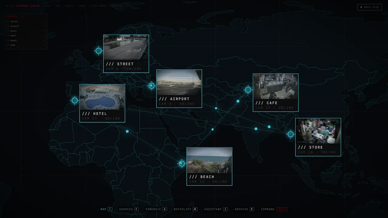 Command-center map with every camera source
